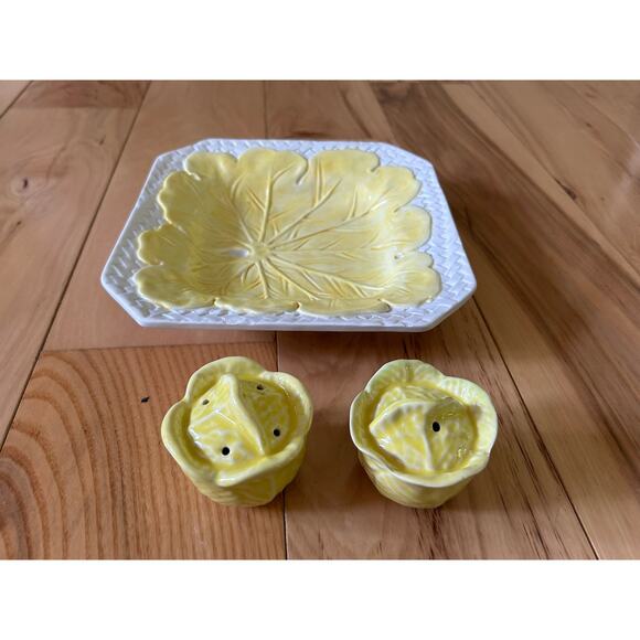 Secla Cabbage Yellow Salt & Pepper Shaker SET, Meiselman Imports Plate Vintage - Picture 4 of 10